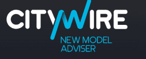 Black background with white and blue letters "CityWire New Model Advisor"