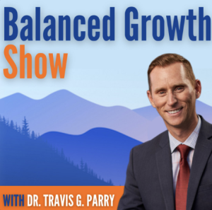 An image of podcast host Dr. Travis Parry over a graphic mountain landscape under the show title.
