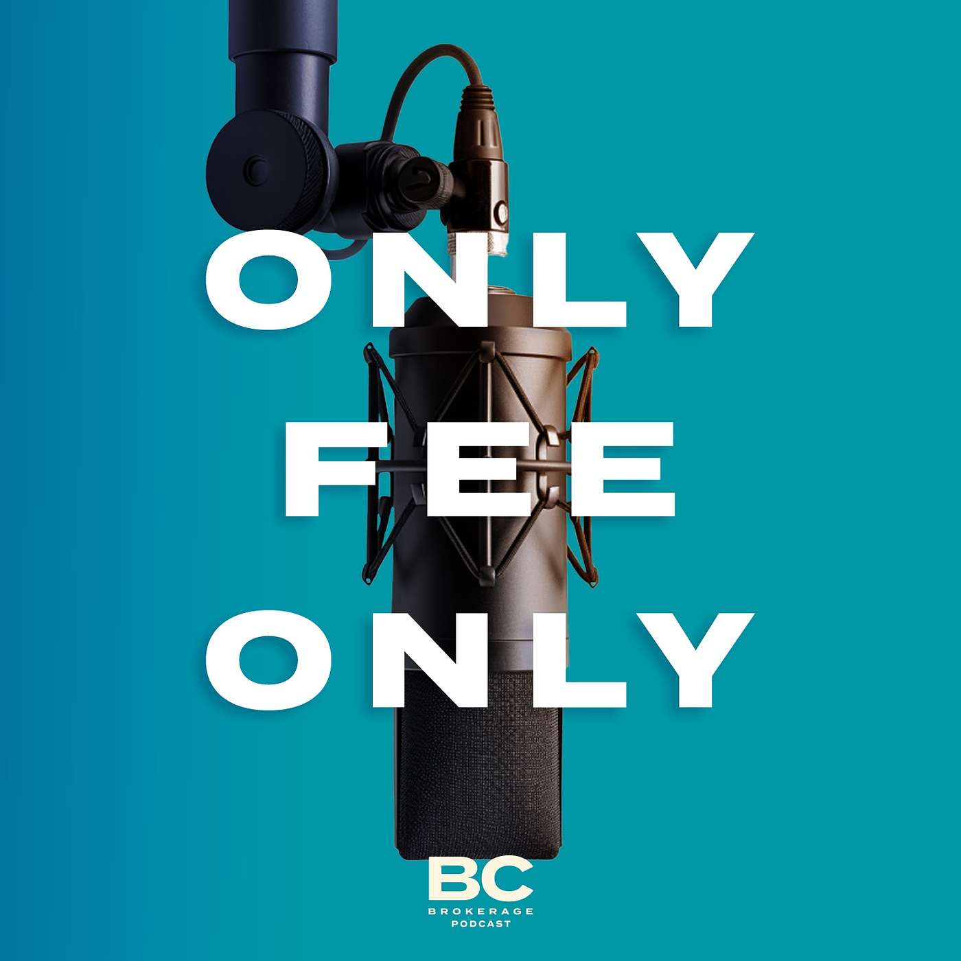 The title of the podcast over a teal background and a microphone.